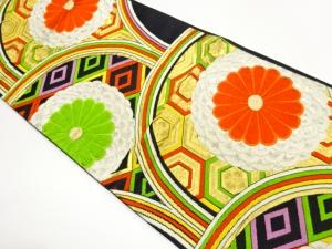 変わり青海波に菊・花菱亀甲・子持ち菱模様織出し袋帯